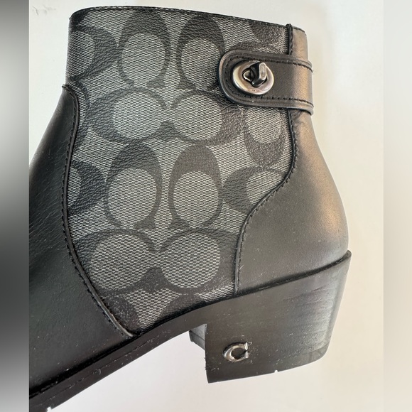 COACH Deni Ankle Boot Black Signature Canvas & Leather Zip Booties Women’s 7.5 - Picture 7 of 7